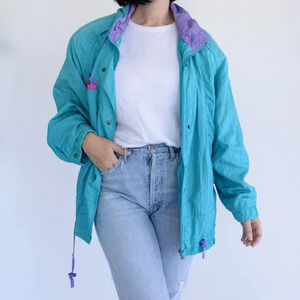 Vintage  Teal and Purple Zip Up Windbreaker Jacket Size Large